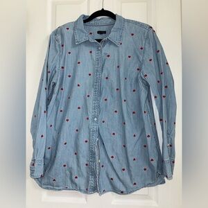 Talbots soft denim Shirt with Red Heart Accents
